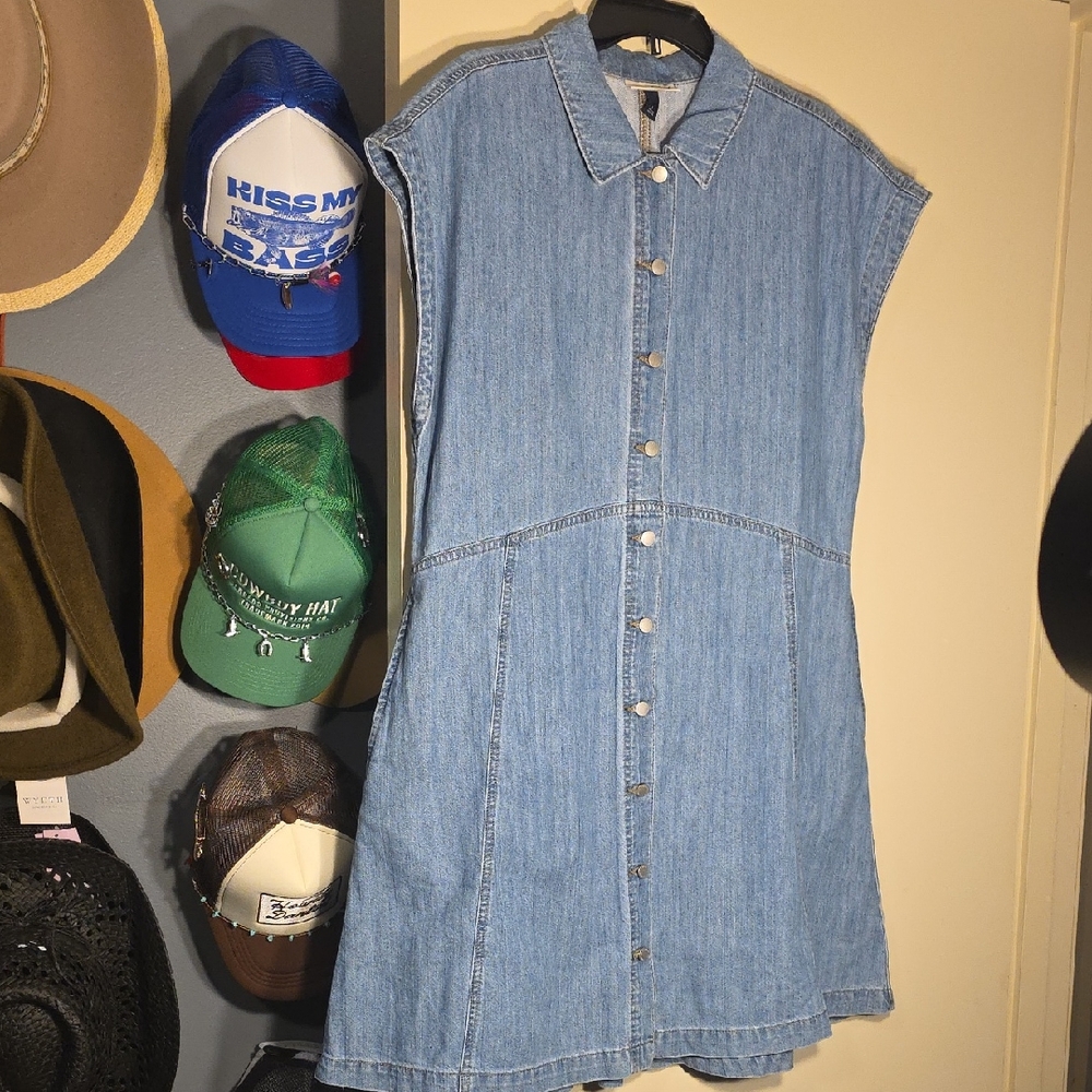 Universal Thread Blue Denim Button-Down Mini Dres… - image 1